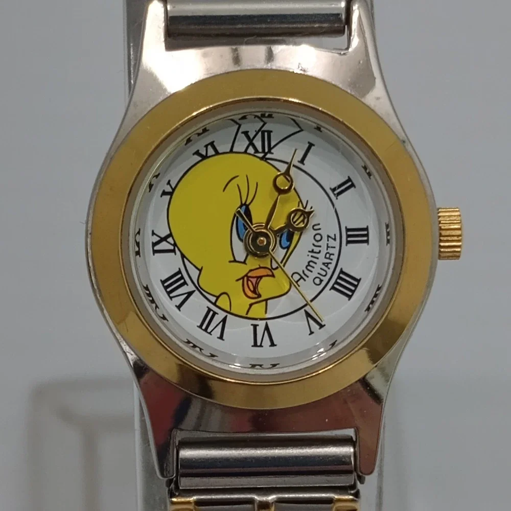 Tweety Bird 1990's Armitron Watch damaged Two Tone Stretch  Warner Bro New Batte